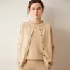 Caxemira Outono e Inverno Novo Cardigan de Caxemira Feminino Em Torno Do Pescoço Cashmere Jaqueta De Malha Cor Sólida Outerwear Cardigan De Malha