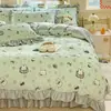 Juego de Cama de Encaje y Terciopelo de Leche con Faldón de Cama Cuatro Piezas Invierno Cálido Juego de Sábana Polar de Doble Cara Sábana Ajustada Juego de Polar Espesado Venta al por Mayor