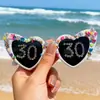 Gafas de Fiesta de Cumpleaños Transfronterizas Nuevas 2025 Moda Incrustaciones de Diamantes Perla Digital Corazón Hombres y Mujeres Decorativas Fotográficas Gafas de Sol