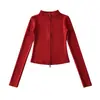 Fabricante mayorista de ropa para mujer transfronteriza 2026 cárdigan térmico de ajuste slim con cuello alto y cremallera y conjunto de pantalones de microcampana hasta el suelo