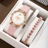 2026 Nuevo Reloj de Cuarzo para Mujer Estilo Europeo Transfronterizo Esfera de Mariposa Dulce Correa de Cuero Brillante Set de Pulsera de Amor