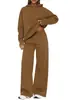 Conjunto de moletom casual de outono e inverno para mulheres, com gola alta, caimento solto, calça pantalona e moletom com capuz de manga longa, 2 peças