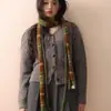 Cachecol estiloso, longo e estreito, versão de tricô, tira longa, cachecol estreito em forma de Y, novo estilo para mulheres, listras arco-íris 2k, versátil