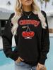Sudadera de cuello redondo casual de manga larga para mujer de otoño e invierno transfronteriza europea y americana con estampado de cerezas