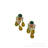 Estilo Occidental Chapado en Cobre Antiguo con Oro de 18 Quilates, Color Dorado Vintage con Adornos de Piedra Natural en Forma de Gota Amarilla, Estilo Araña con Borlas