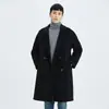 Abrigo de cachemira de doble cara para hombre para invierno, cuello de solapa, de longitud media, cruzado, hombros caídos, gabardina de lana holgada