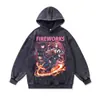 Sudadera con capucha retro americana de anime lavada y desgastada, estilo High Street, talla grande, holgada, chaqueta pesada de 480 g