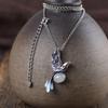 Charme antigo de Sião feminino azul queimado incrustado jade Hetian Magpie pingente de prata S925 prata vintage conjunto de colar de prata tailandesa corrente