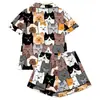 Fabricante de Conjunto de Pijama Cardigan Negro de Seda de Leche Transfronterizo Europeo y Americano para Mujer, Shorts de Manga Corta, Ropa de Casa Transpirable Casual
