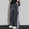 Pantalones casuales grises de primavera 2025 para hombre, holgados, rectos, de pierna ancha, de marca de moda, pantalones largos que combinan con todo para hombre.