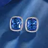 Conjunto Feminino Huabi Jewelry Base de Cobre Banhado a Ouro Topázio Azul Sintético Elegante Totalmente Cravejado com Diamantes 15*20-10*12
