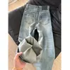 Jeans Rectos Holgados de Tiro Alto para Mujer, Nuevos para Primavera y Verano, Retro Americano, Lavados, Caídos, Versátiles, Pantalones de Pierna Ancha