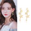 B705 Aretes estilo coreano con aretes de estrella de cinco puntas Aretes largos y elegantes para mujer Aretes de estrella hueca sin agujeros en las orejas para mujer