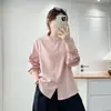 Blusa de manga larga para mujer talla grande, estilo coreano, para principios de otoño, cuello simple con volantes, corte holgado, favorecedora, versátil y elegante