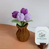 Produto Acabado: Planta Artificial de Tulipa de Crochê Feita à Mão Transfronteiriça em Vaso, Flor Eterna, Ornamento de Decoração para Mesa de Casa