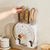 Tabla de cortar de cocina Soporte para cuchillos Almacenamiento de cuchillos Estante de almacenamiento para tapas de ollas y cuchillos Cuchillo de cocina Estante integrado Soporte para cuchillos de pared