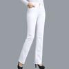 Jeans Blancos Delgados de Otoño para Mujer, Denim Suave Elástico de Cintura Alta Suelto, Pantalones Rectos Talla Grande para Madres de Mediana Edad y Mayores
