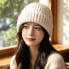 Gorro de tricô grosso de cor sólida com punho para outono e inverno, chapéu de lã grosso versátil estilo coreano, gorro slouchy moderno unissex