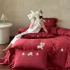 Juego de Ropa de Cama Roja Festiva de Año Nuevo para Estrenar Casa, Juego de Textiles para el Hogar de Cuatro Piezas de Algodón Puro de Fibra Larga Australiano, Trae Buena Fortuna