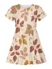Vestido Corto de Manga Corta Casual para Chicas Europeas y Americanas, Impresión Digital 3D de Otoño con Hojas de Arce Caídas, Estilo Pastoral Fresco, Más Vendido Transfronterizo
