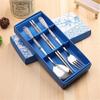 Conjunto de porcelana azul e branca garfo colher hashis talheres de aço inoxidável conjunto de 3 peças presente de casamento criativo atacado
