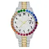 Comercio exterior nuevo personalidad europea y americana hip hop diamante esfera grande calendario reloj de hombre impermeable gradiente arcoíris Diamante