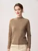 Suéter de punto para mujer 100% cachemira pura, nuevo estilo de otoño, calibre 12, cuello medio alto, diseño de dobladillo enrollado, color liso, capa base