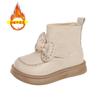 Sapatos Pequenos de Couro para Meninas 2025 Outono e Inverno Novo Estilo Moda Infantil Versátil Botas Meia com Solado Macio Botas Casuais com Laço para Estudantes
