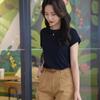 Playera TikTok Manga Murciélago para Mujer, Cuello Redondo, Verano Color Sólido, Mangas Cortas Simples con Pequeño Vuelo, Playera Casual Versátil Holgada de Manga Corta para Mujer