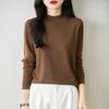 Camiseta de punto fino de lana clásica y sencilla para otoño e invierno, suave y sedosa, agradable a la piel, con efecto adelgazante, de manga larga y cuello alto, para mujer