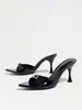 Sandálias de Salto Alto Femininas Primavera/Verão Bico Fino Salto Agulha com Fivela de Strass Mules Fashion Versátil Elegante