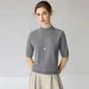 Tejido de Punto 100% Cachemira Pura de Manga Corta para Mujer, Suéter de Cuello Alto Medio Ajustado para el Trabajo, Prenda Base, Stock Listo de Fábrica