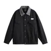 Chaqueta de Trabajo de Mezclilla Rumen Meng Estilo Japonés Cuello Solapa Bloque de Color Patchwork Fresca Chaqueta de Otoño para Hombre Estilo Outdoor Transpirable de Moda