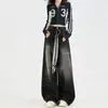Jeans Preto de Cintura Alta Wide Leg para Mulheres Outono e Inverno 2025 Nova Moda Design Sexy Americano Solto Calças Longas