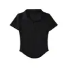 Camiseta de Algodón Puro Estilo Coreano Cuello Polo Hueso de Pescado Corte Ajustado Manga Corta para Mujer Petite Verano Nueva Camiseta Superior Elegante