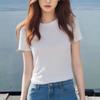 Camiseta de Manga Corta Europea de Lana Tencel de Alta Calidad para Mujer Verano Nuevo Adelgazante Cuello Redondo Moderna Top de Alta Gama
