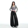 26 Calças Largas de Chão Cinza-Preto Estilo Retro Americano Soltas Caimento Fluido Calça Banana Versátil Calças Jeans Outono/Inverno Novo Estilo Feminino