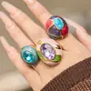 Anillo de Acero Inoxidable con Piedra de Vidrio Incrustada y Esmalte Vintage, Anillo para Dedo Índice de Bloques de Color Lujosos y Hermosos