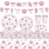 Juego de Vajilla para Fiesta de Cumpleaños Lazo Rosa Transfronterizo Servilletas de Papel con Conchas Marinas Manteles Suministros de Decoración