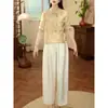 Blusa Jacquard de Verão Nova Estilo Gola Alta Botões Manga Curta Fina Estilo Chinês Novo