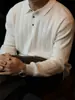 Camisa Polo Tricotada Manga Longa Gola Camisa Masculina Suéter Outono e Inverno Camisa Básica Quente para Negócios Masculina Nova Tendência 2025