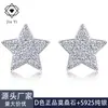 Pendientes de plata de ley S925 con moissanita transfronterizos, pendientes de lujo ligero con pentagrama totalmente incrustado de incrustación densa, venta al por mayor de fábrica de joyería de plata europea y americana