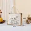 Bolsa de lino vintage de yute, pintada a mano, para regalar, ideal para combinar con todo, al por mayor, portátil, tridimensional, con logotipo imprimible.