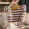 Suéter de algodón para mujer para primavera y otoño transfronterizo, tejido de punto a rayas estilo coreano, corte holgado, fino, top versátil para usar sobre otras prendas