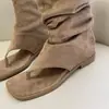 Sandalias de Plataforma Plana de Punta Abierta de Moda Estilo Verano 2026, Chanclas, Botines Cortos Holgados de Gamuza Beige