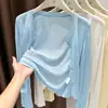 Cardigã de Proteção Solar para Mulheres, Peça de Tricô Fina, Xale Amarelo, Roupa de Verão com Saia de Alça, Cobertura Curta