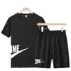 Traje Deportivo para Hombre Verano Casual Dos Piezas Traje de Fitness Correr por la Mañana Correr Ropa de Secado Rápido Camiseta Manga Corta Logo Impreso