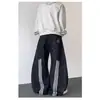 Jeans de guadaña con pintura salpicada estilo americano 2026 para hombre, lavado vintage, pierna ancha holgada, patchwork, deconstruidos, pantalones vaqueros de largo hasta el suelo