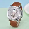 Dropshipping Forsining Esqueleto Completo Correa de Cuero Genuino Impermeable Reloj Mecánico Automático para Hombre Reloj para Hombre