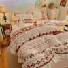 Conjunto de Roupa de Cama Fofo de Lã de Leite Quatro Peças Inverno Plush Dupla Face Capa de Edredom Lençol de Fleece Coral Conjunto de Três Peças para Dormitório